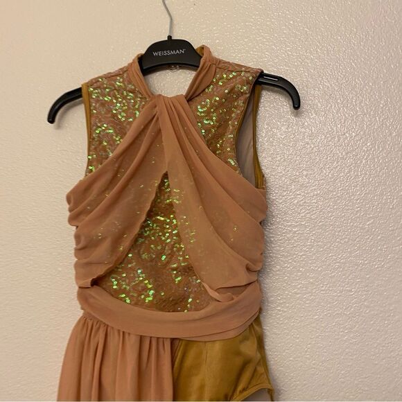 Weissman Dance Costume tan beige dress sequin mesh Hand In Hand 13443 LC - Picture 3 of 11